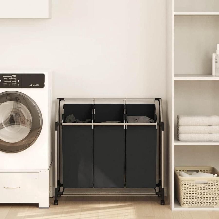 Wasmand met vakken Kleding organizer Was sorteren Afneembare zakken 96 x 40 cm Zwart