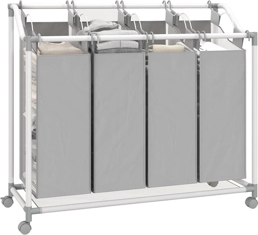 Wasmand met vakken Was sorteren Kleding organiseren Afneembare waszakken 160 Liter Grijs