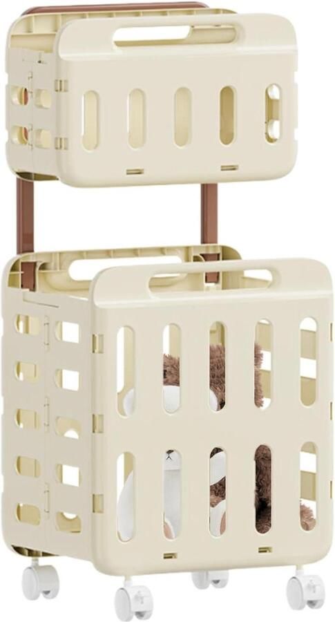Wasmand met wielen Badmand opbergmand Kleding sorteren Dubbele laag opbergruimte 47 x 41 x 14 cm
