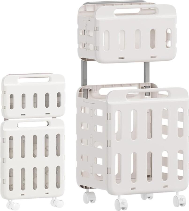 Wasmand met wieltjes Kleding organizer Kleding sorteren Dubbellaags ontwerp 47 x 41 x 14 cm Wit