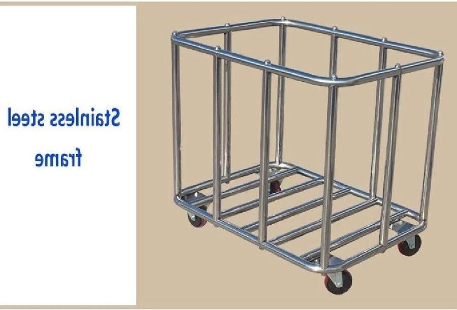 Wasmand Met Wielen Grote Waswagen Kleding Opbergen Stabiel Rvs Frame 90 x 65 x 80 cm