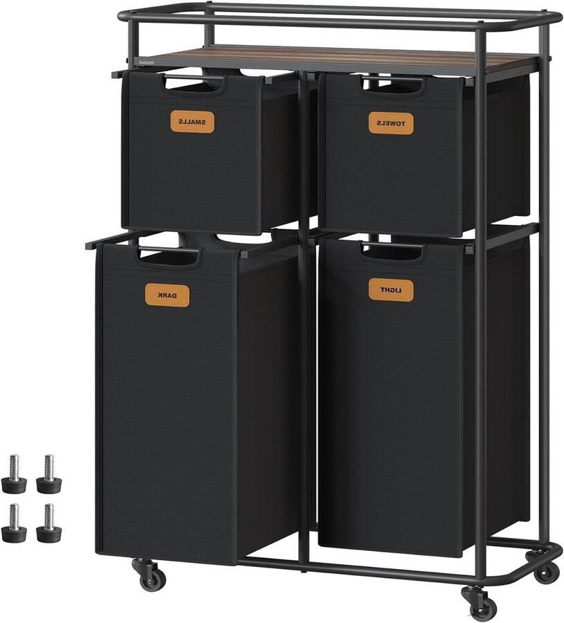 Wasmand met Wielen Kleding Organizer Sorteren Kleding Met Verwijderbare Vakken 150 Liter Ink Black en Maroon