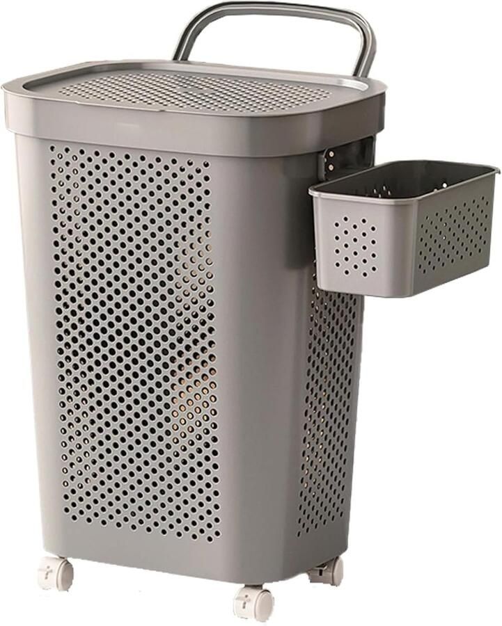 Wasmand met wielen Kledingmand met deksel Huis organiseren Grote capaciteit 60 liter