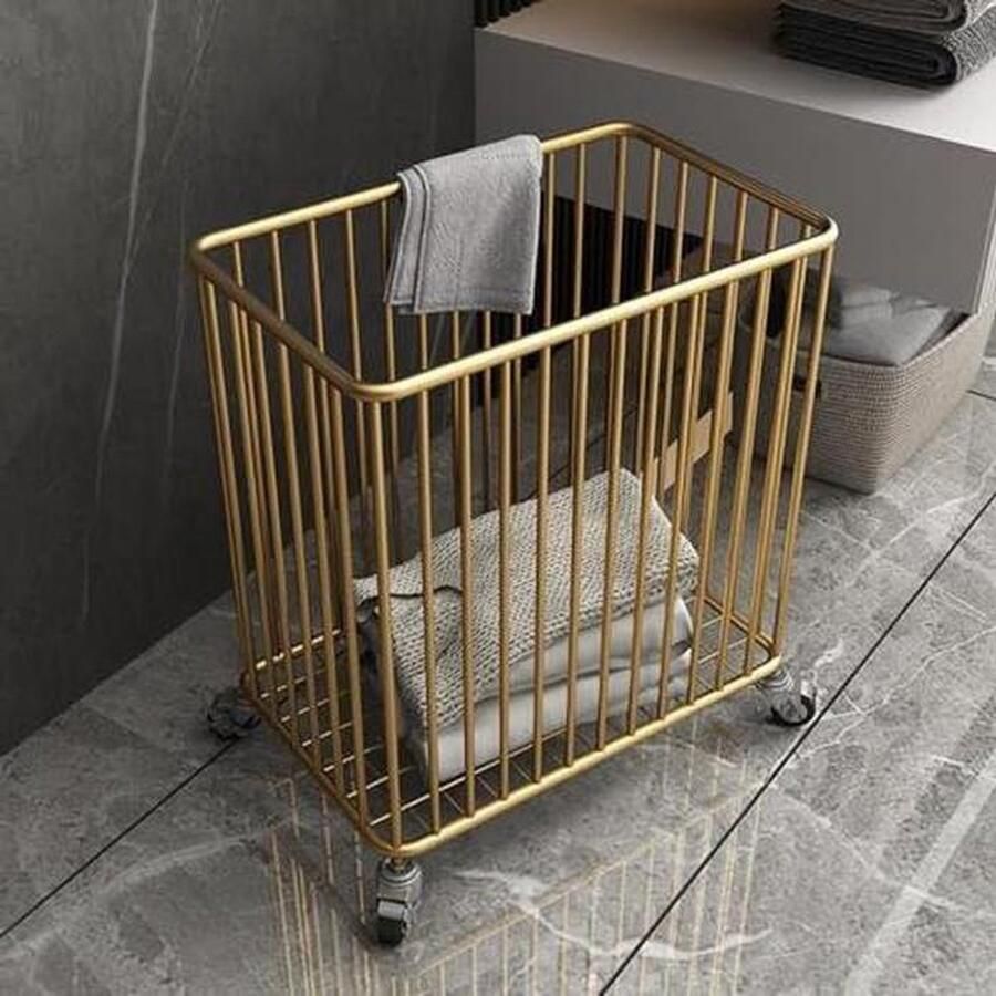 Wasmand met wielen Kledingmand rollend Kleding sorteren Ademend mesh ontwerp 40 x 47 x 25cm Goud