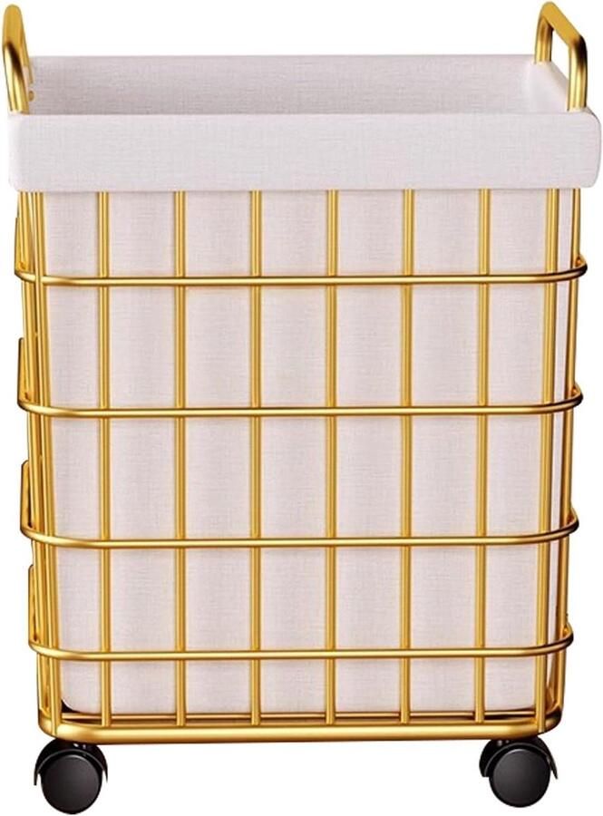 Wasmand met wielen Kledingmand Wasbak Kleding Organiseren Uitneembare voering Large Goud