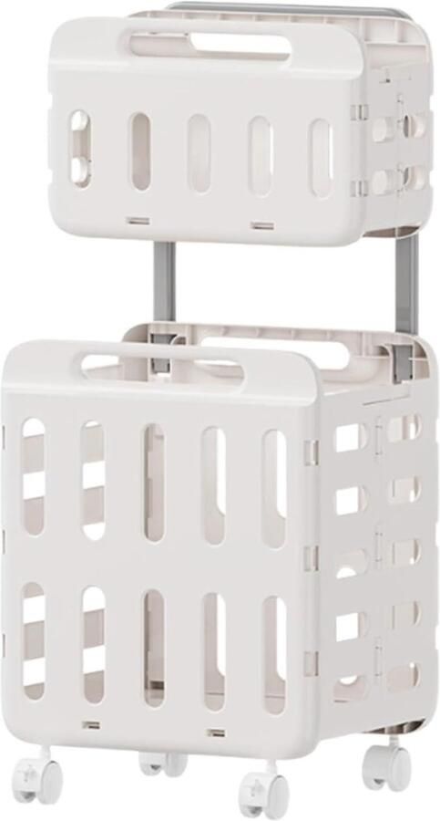 Wasmand met wielen Mandwagen Kledingmand Kleding Sorteren Dubbellaags Ontwerp 47L x 41W x 14H cm Wit