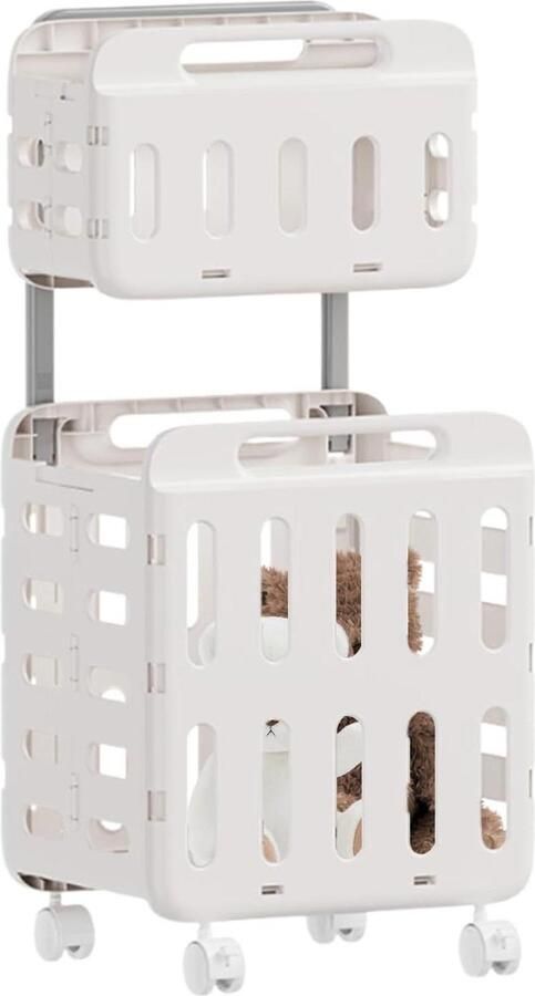 Wasmand met wielen Mandwagen Opbergmand Kleding sorteren Ruimtebesparend ontwerp 47 x 41 x 14 cm Wit