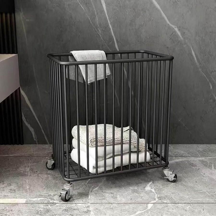 Wasmand met wielen metalen rolmand voor slaapkamer en badkamer stevige opbergmand voor vuile kleding en handdoeken