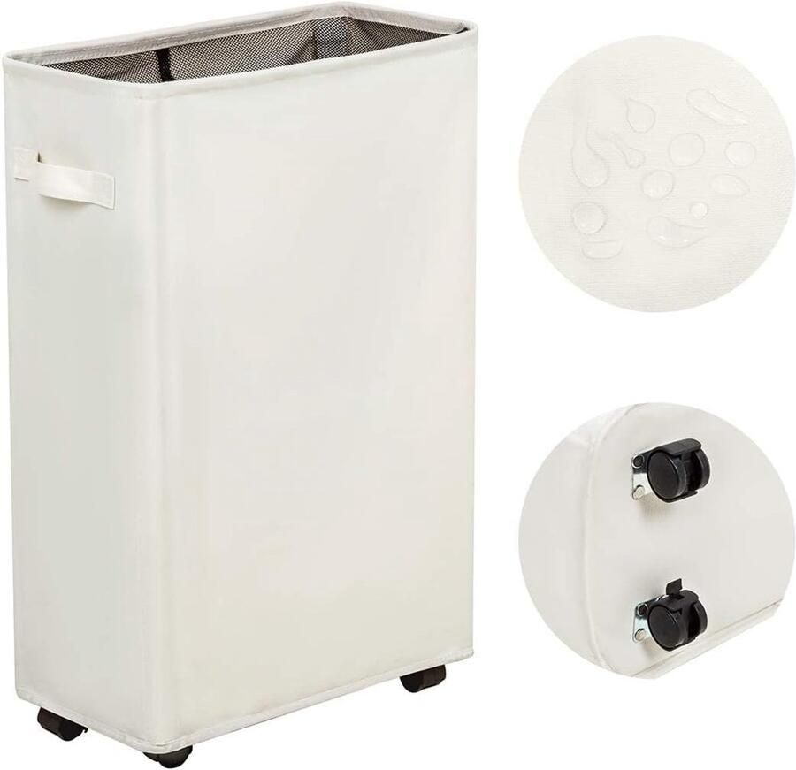 Wasmand met Wielen Opbergbak Wasgoed Ruimte Besparen Dun Hoekontwerp 52L Beige