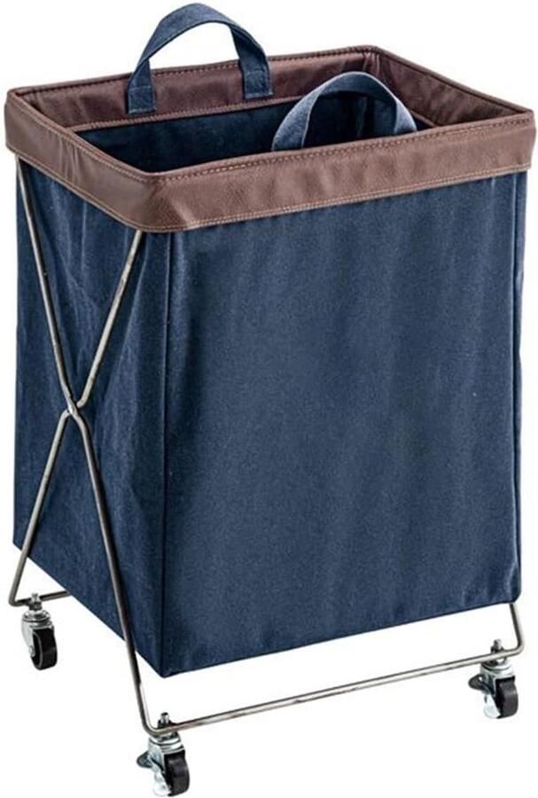 Wasmand met wielen opvouwbare grote wasmand slanke wasmand afneembare wasmand op wielen met handgrepen voor slaapkamer( blauw)