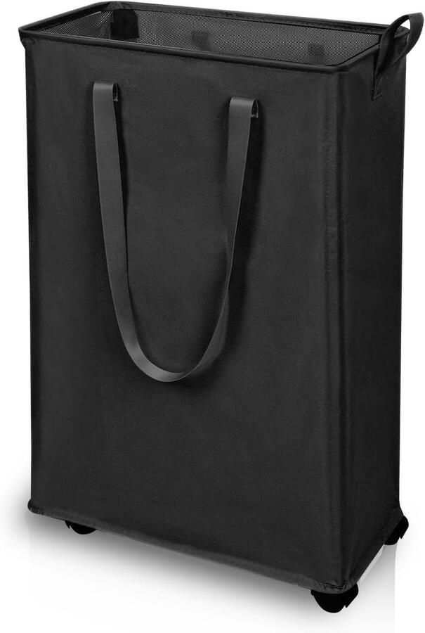 Wasmand met Wielen Opvouwbare Kledingmand Kleding Opbergen Bespaart Ruimte 70 Liter Capaciteit Zwart