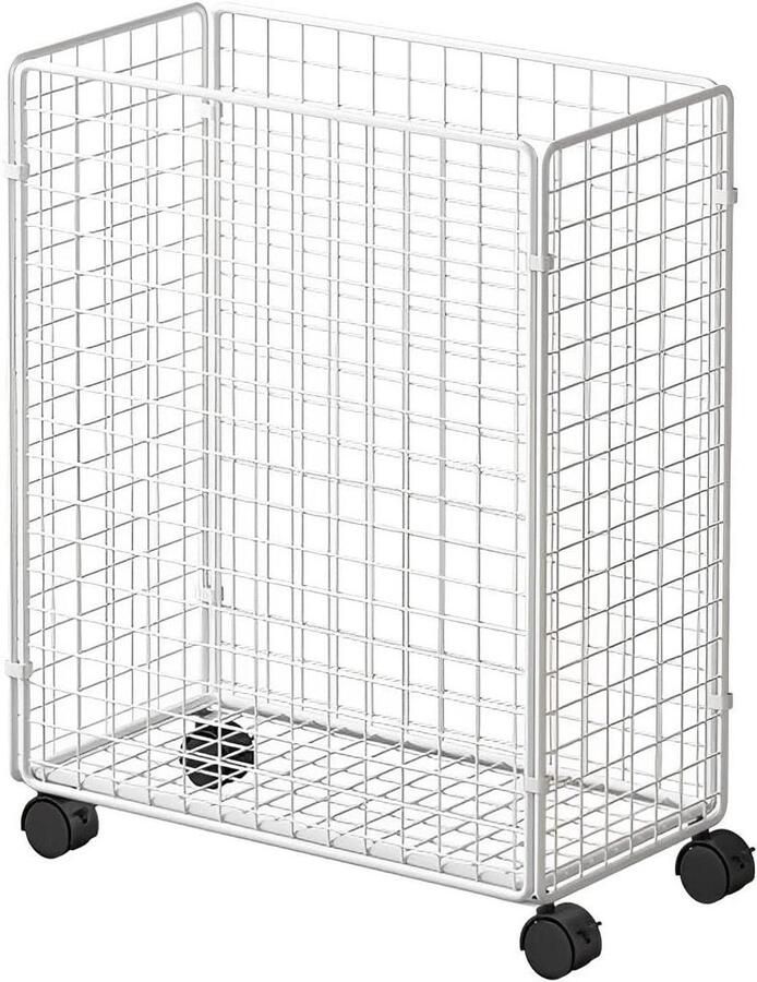 Wasmand met Wielen Opvouwbare Mand Kleding Opbergen Stalen Constructie 40 x 20 x 50 cm Wit