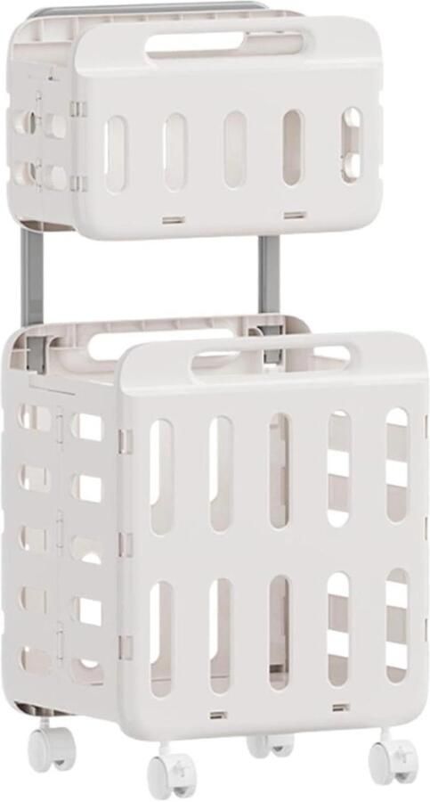 Wasmand met wielen Opvouwbare mand Was sorteren Dubbellaags ontwerp 46 x 41 x 13 cm Wit