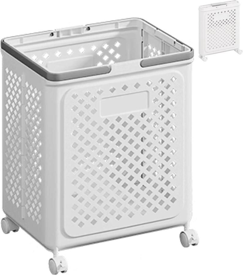 Wasmand met wielen Opvouwbare mand Was sorteren Stille 360° wielen 36x28x49cm Wit
