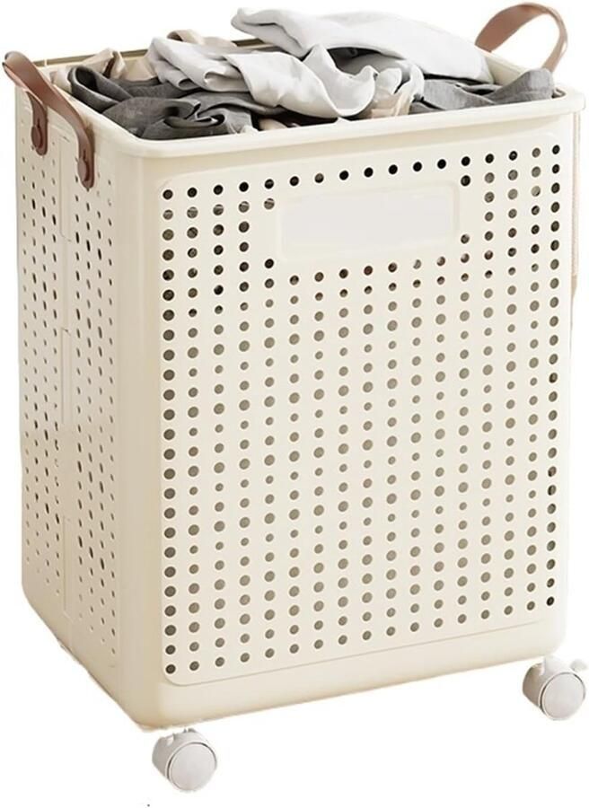 Wasmand met wielen Opvouwbare mand Wassen organiseren Ruime capaciteit XL formaat Milk