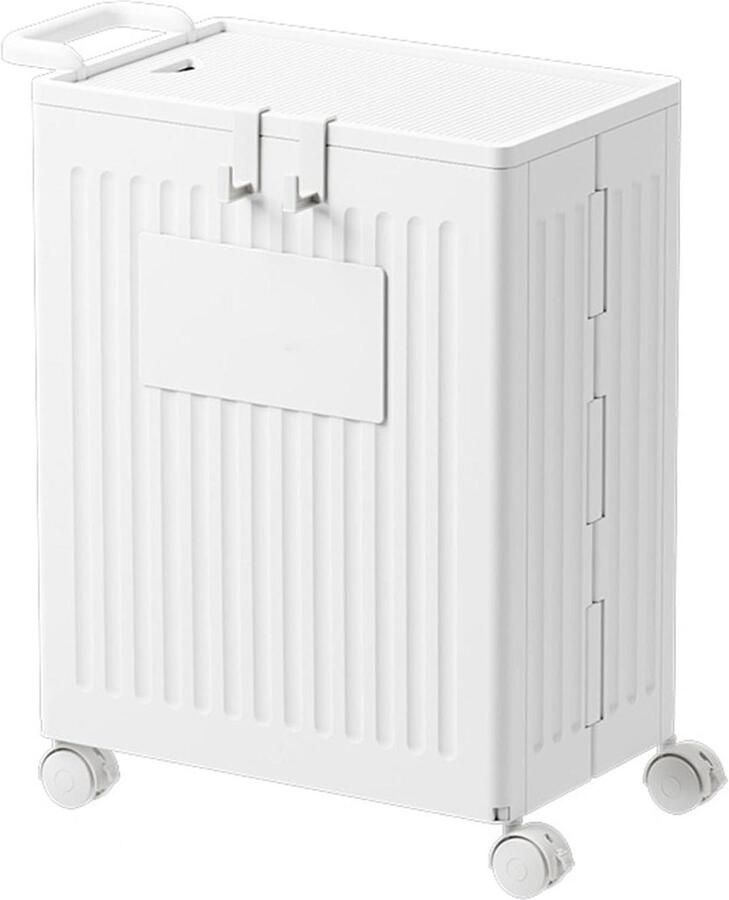 Wasmand met Wielen Opvouwbare Opberger Kleding Sorteren Met Deksel en Haken Grote Capaciteit Wit