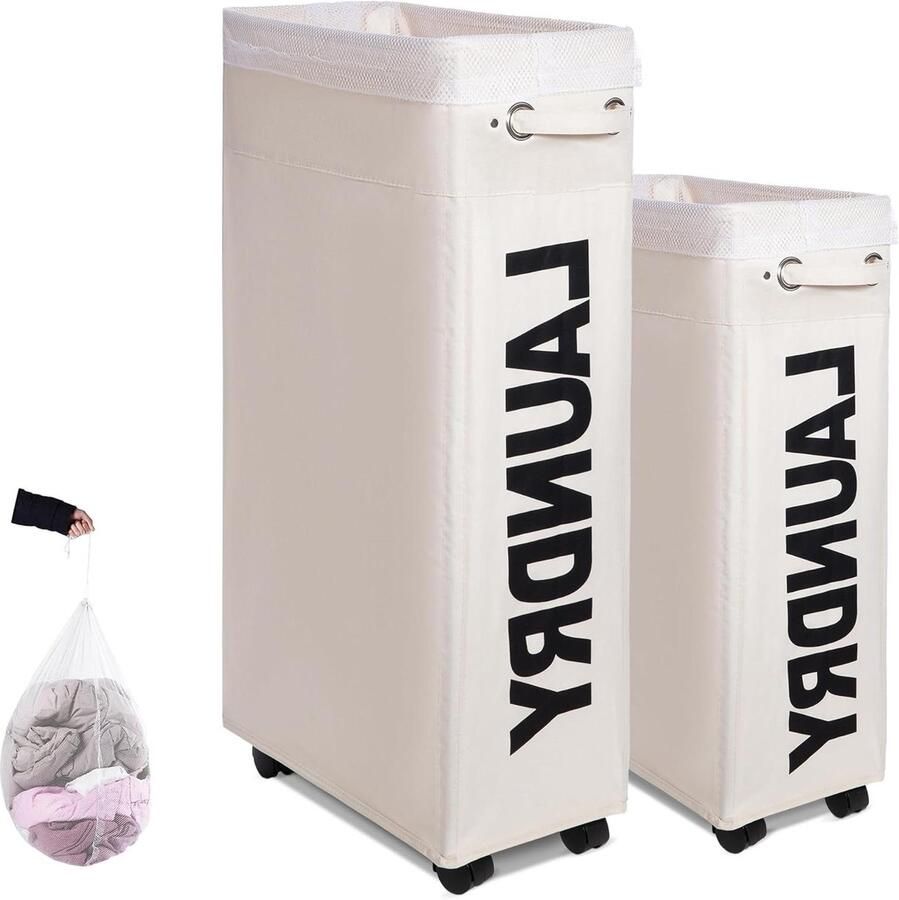 Wasmand met wielen Opvouwbare opberger Ruimte besparen Waterdichte stof 70 Liter Beige
