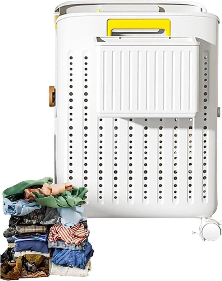Wasmand met wielen Opvouwbare organizer Was sorteren Afneembare vakken 365 x 95 x 43 cm Wit - Foto 1