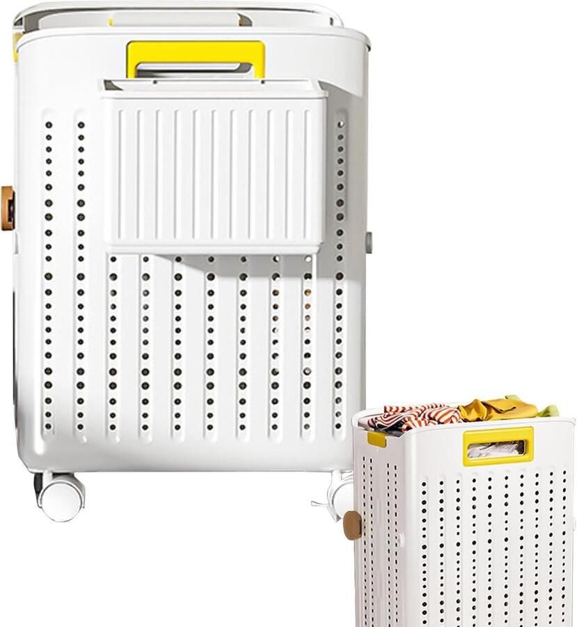 Wasmand met wielen Rollende wasmand opberger Wasgoed sorteren Verwijderbare compartimenten 36.5 x 9.5 x 43 cm