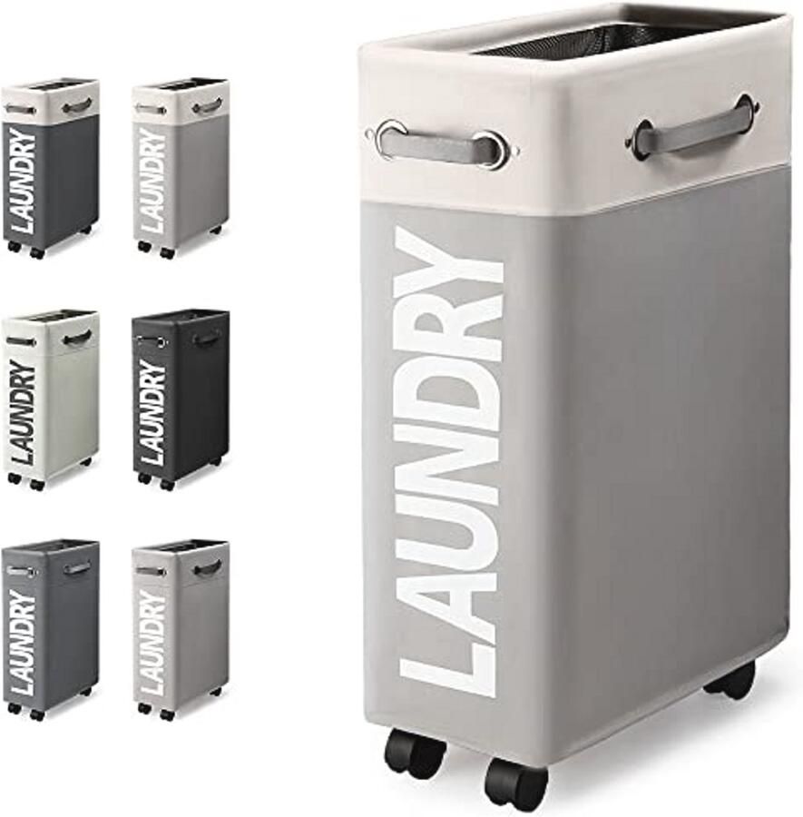 Wasmand met Wieltjes 45L Extra Smal Inklapbare en Opvouwbare Wasmand voor Slaapkamers en Wasruimtes