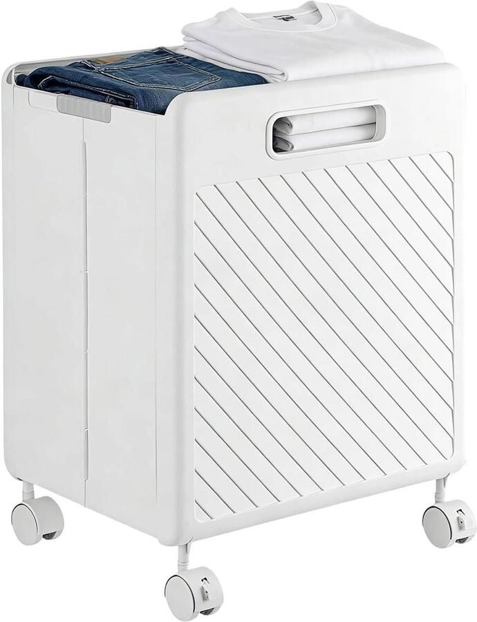Wasmand met wieltjes Opvouwbare mand Kleding sorteren Ruimtebesparend ontwerp 45x34x7 cm Wit