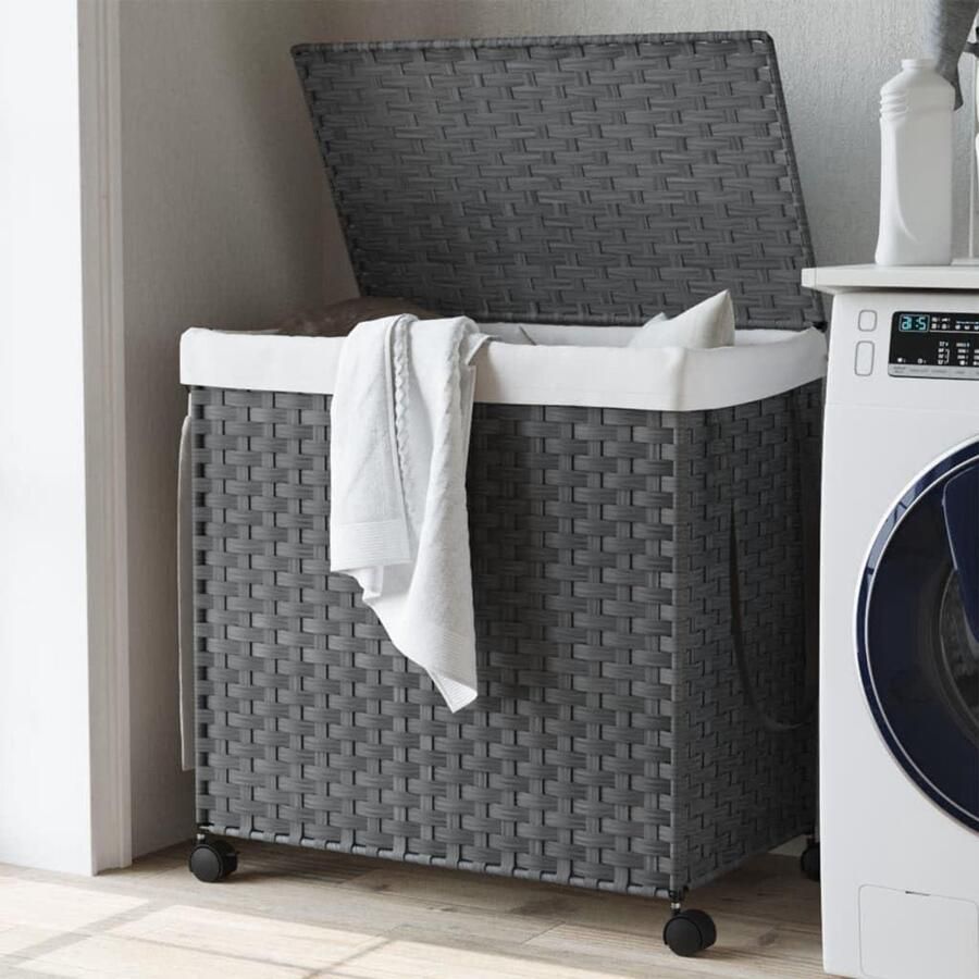 Wasmand met wieltjes Opvouwbare mand Was sorteren Drie aparte vakken 60 x 35 x 60.5 cm