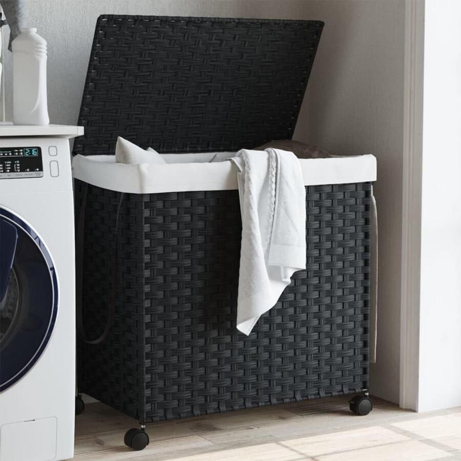 Wasmand met wieltjes Rotan mand Was sorteren Opvouwbaar met deksel 60 x 35 x 605 cm