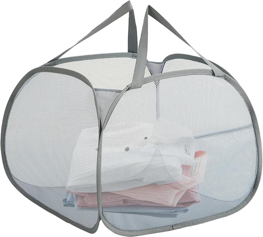 Wasmand Net Waszak Organizer Kleding Opbergen Versterkte Handgrepen 50 x 50 x 30 cm Grijs