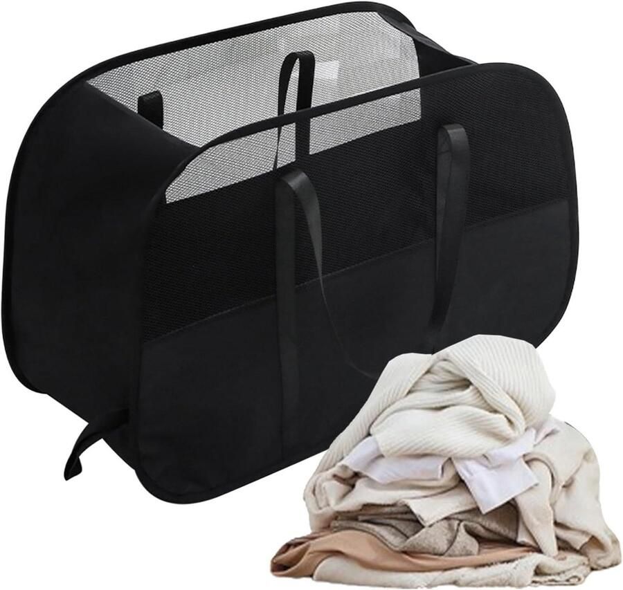 Wasmand Netweefsel Opvouwbare mand Kleding sorteren Grote capaciteit 90 Liter Zwart