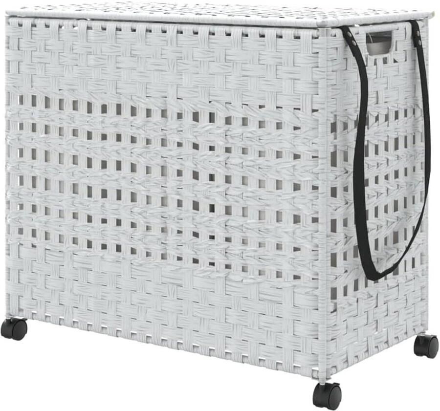 Wasmand op wielen Kleding sorteren Kleding opbergen Natuurlijk rotan materiaal 66x35x60 cm Wit