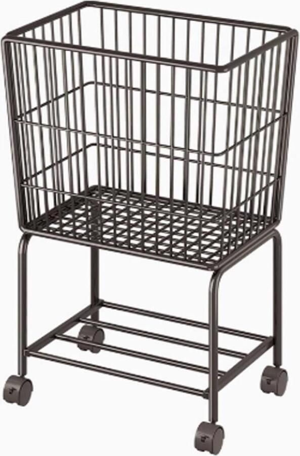 Wasmand Op Wielen Kleding Trolley Kleding Sorteren Met Vergrendelbare Wielen Dubbele Laag Zwart