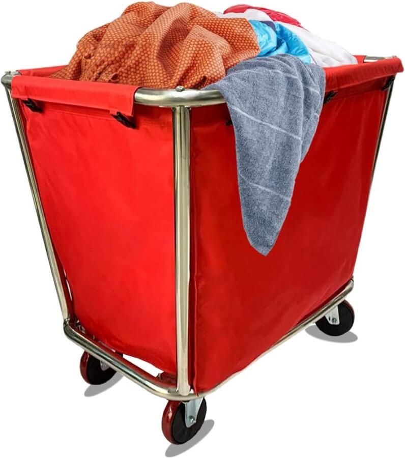 Wasmand Op Wielen Linnenkar Huishoudelijk Ruimte Opruimen Verwijderbare Waterdichte Zak 400 L Capaciteit Rood