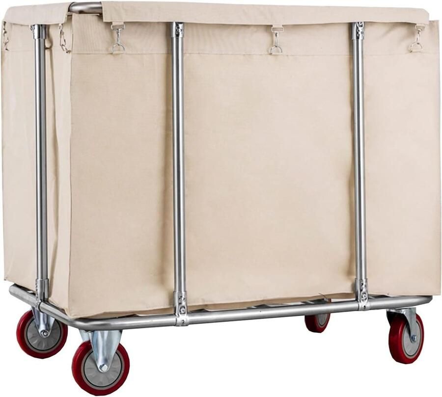 Wasmand op wielen Opbergwagen Kleding sorteren Afneembare tas 400L capaciteit Beige