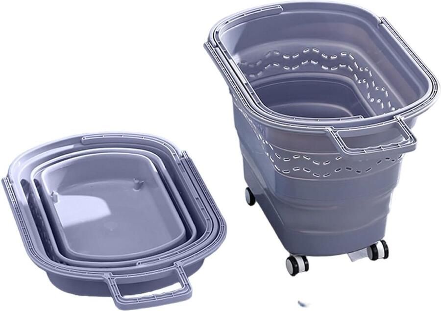 Wasmand op wielen Opvouwbare mand Huishoudelijk organiseren Ruime capaciteit 52x38x41 cm Grijs