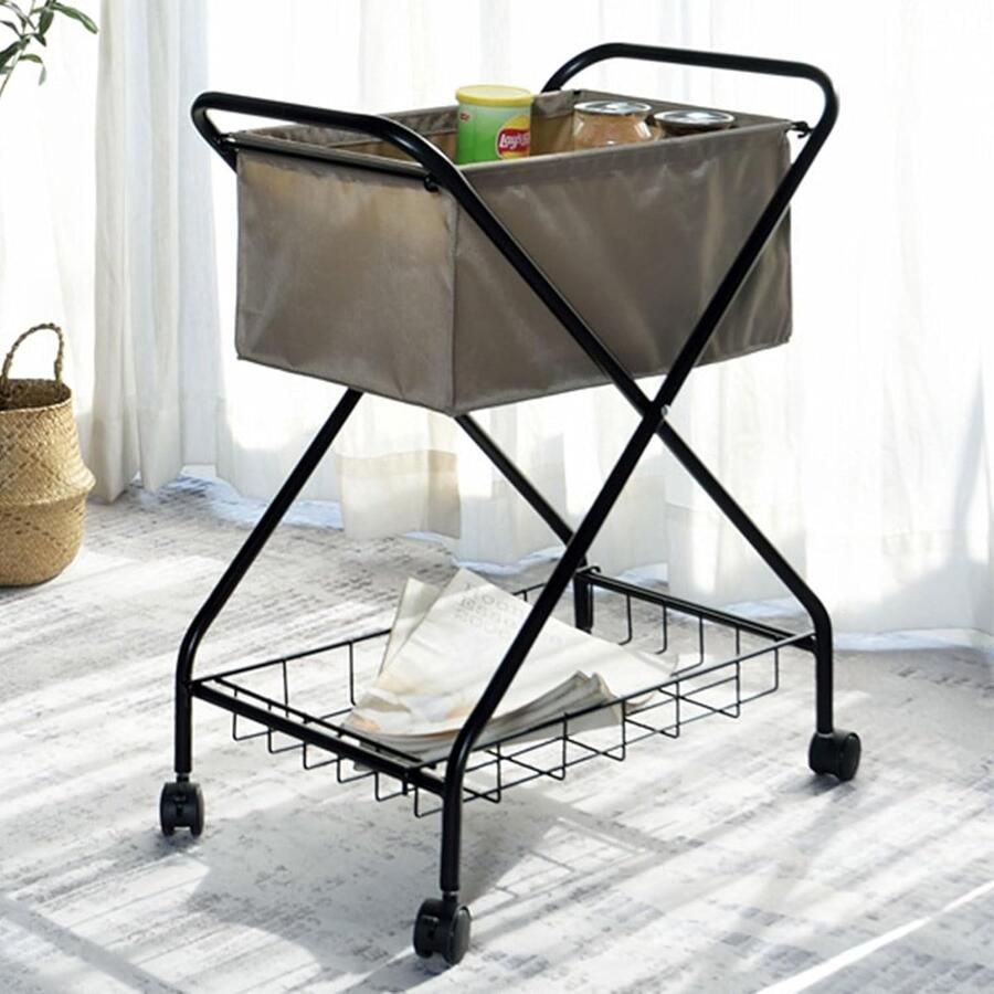 Wasmand op wielen Opvouwbare mand Kleding sorteren Dubbel laags ontwerp 53.5 cm Grijs