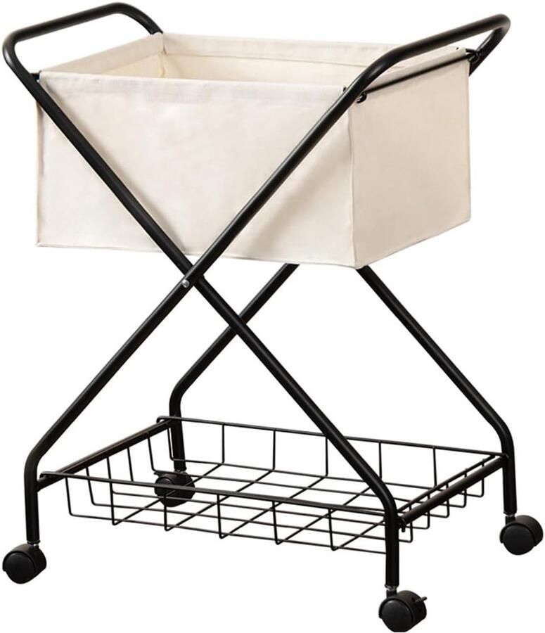 Wasmand op wielen Opvouwbare mand Kleding sorteren Met metalen frame Twee niveaus Grijs