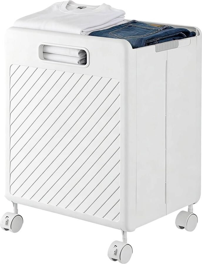 Wasmand op Wielen Opvouwbare Opberger Ruimte Besparen Met Handvatten 48x33x28cm Wit