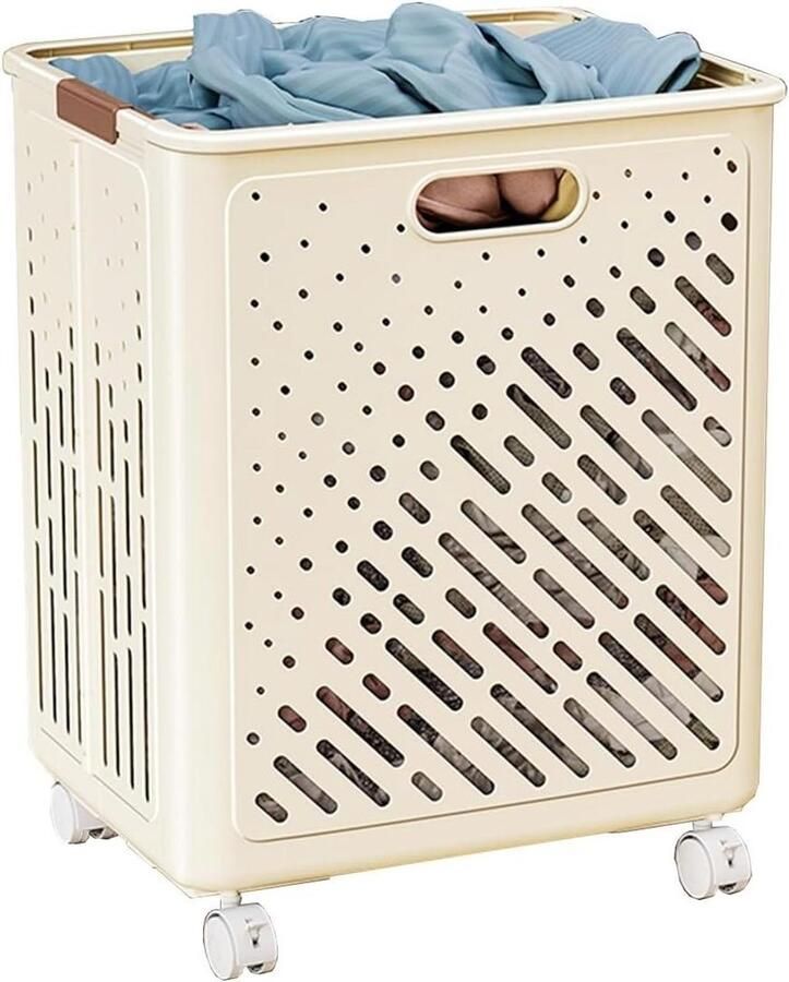 Wasmand op wielen Opvouwbare wassorteerder Kleding sorteren Opvouwbaar en draagbaar 38 x 21 x 50 cm