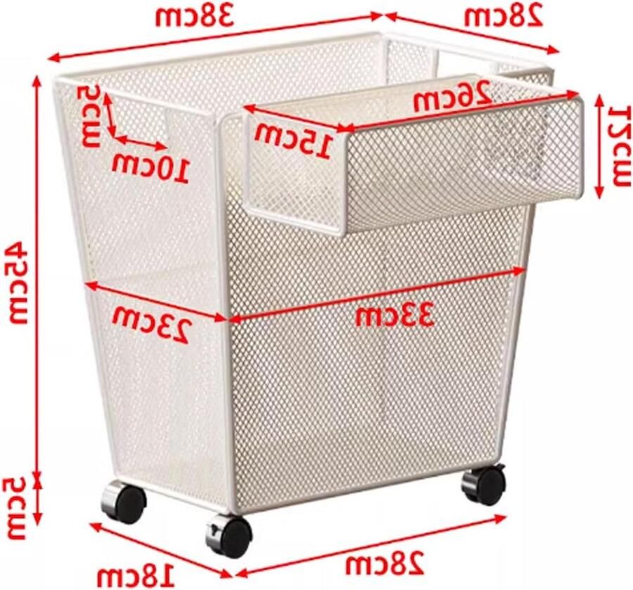 Wasmand Op Wielen Rolbare Mand Vuile Was Sorteren 360 Graden Wielen 38x28x50 cm Wit