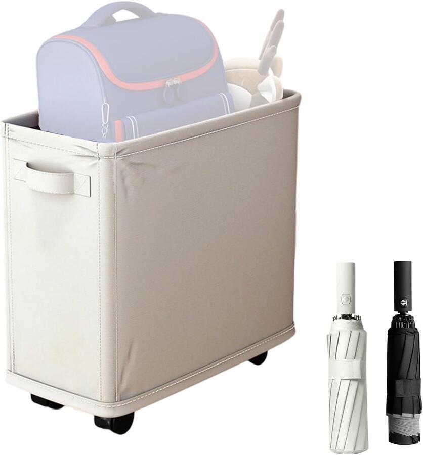 Wasmand op wielen Smalle mand Kleding sorteren Opvouwbaar ontwerp 42 x 20.2 cm Crèmekleurig