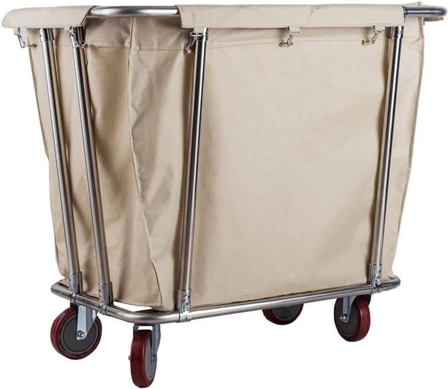 Wasmand op wielen Wasserij kar Huishoudelijk organiseren Afneembare waszak 400 liter capaciteit Beige