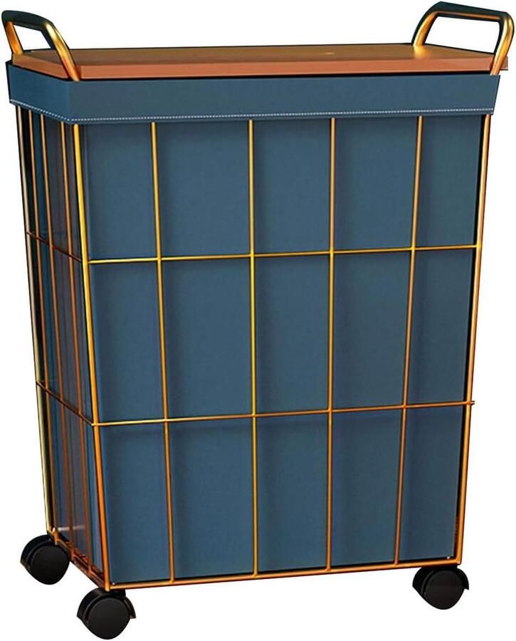 Wasmand op wieltjes Opbergmand Kamer organiseren Met leren voering 45x32x56cm Blauw