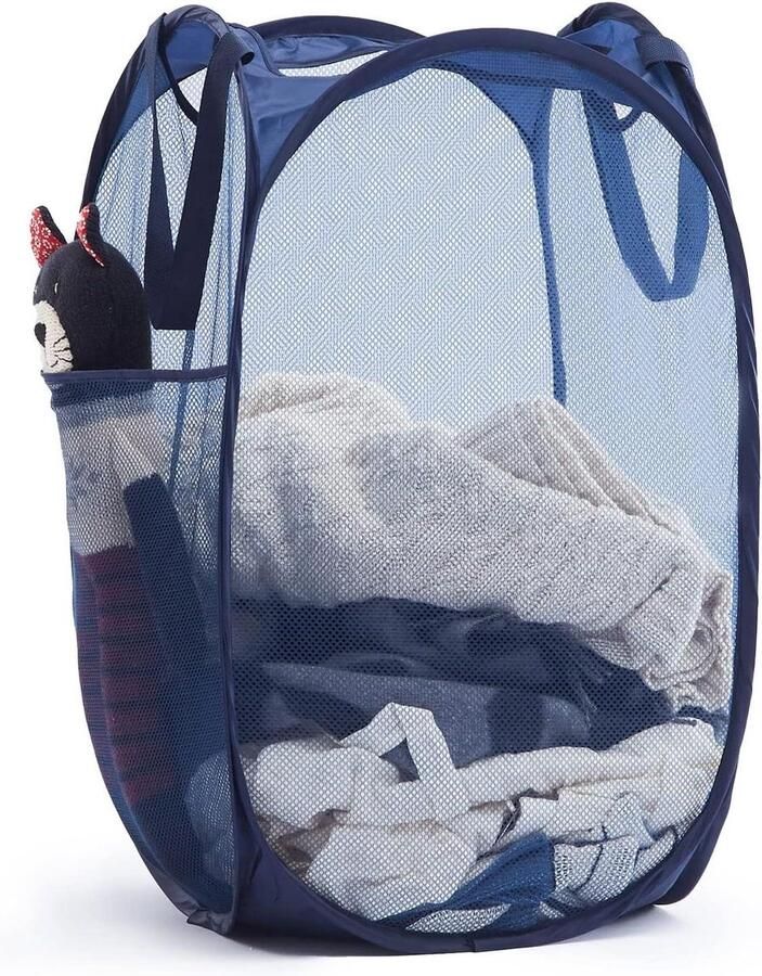 Wasmand Opvouwbaar Kledingmand Slaapkamer Kleding Opbergen Lichtgewicht Mesh Design 72 Liter Blauw