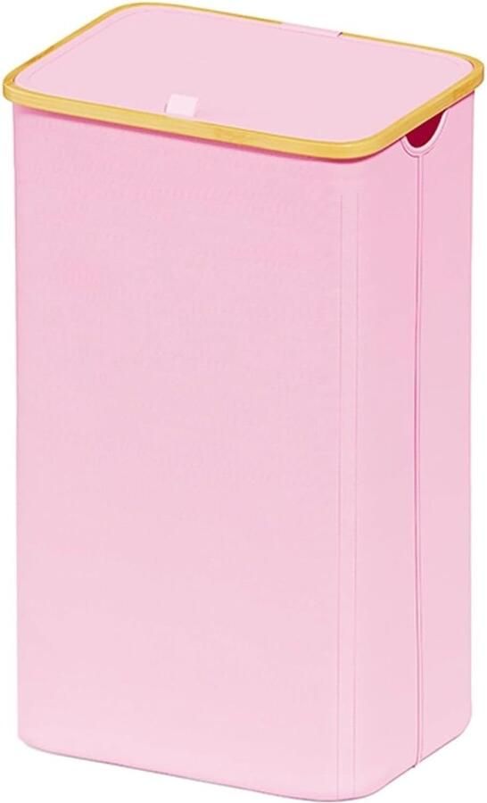 Wasmand Opvouwbaar Kledingmand Wasverzamelaar Kleding Opbergen Met Deksel Bamboe Handgrepen 110 Liter Roze
