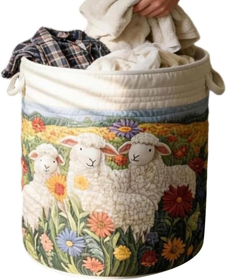 Wasmand met Handgrepen Opbergmand Vuile Was Huishoudelijke Organisatie Gewatteerde Stofconstructie 50 x 45 x 13 cm