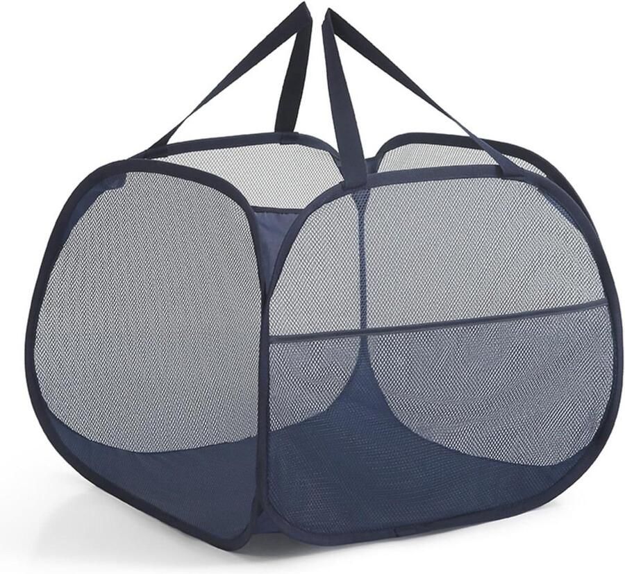 Wasmand Opvouwbaar Waszak Mesh Kleding Opbergen Grote Opening 90L Blauw