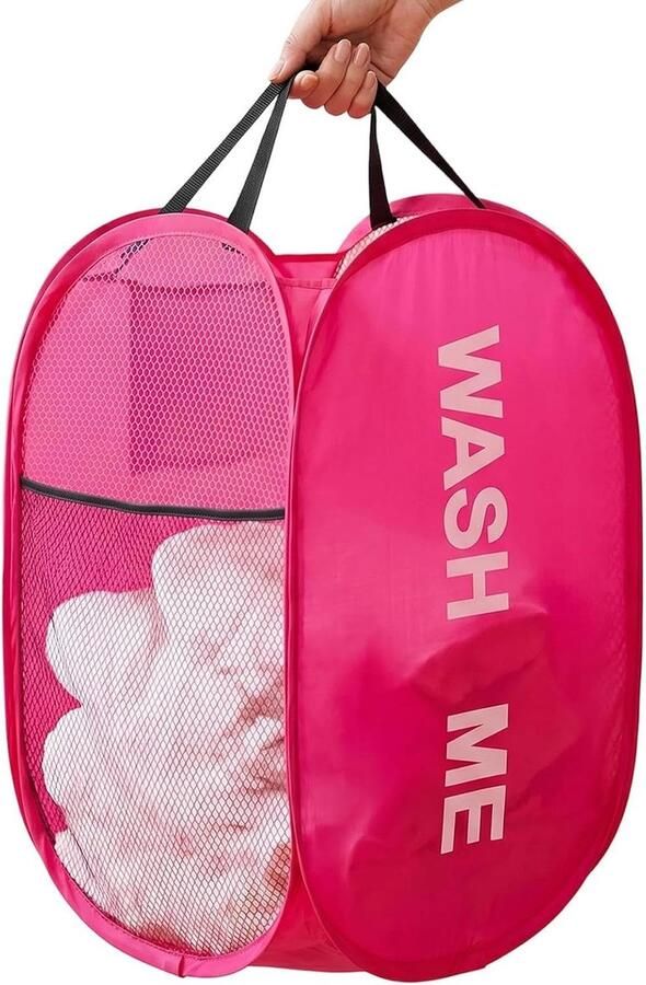 Wasmand Opvouwbaar Waszak Organizer Wasgoed Opslaan Ademend Gaas 36x36x58 cm Roze