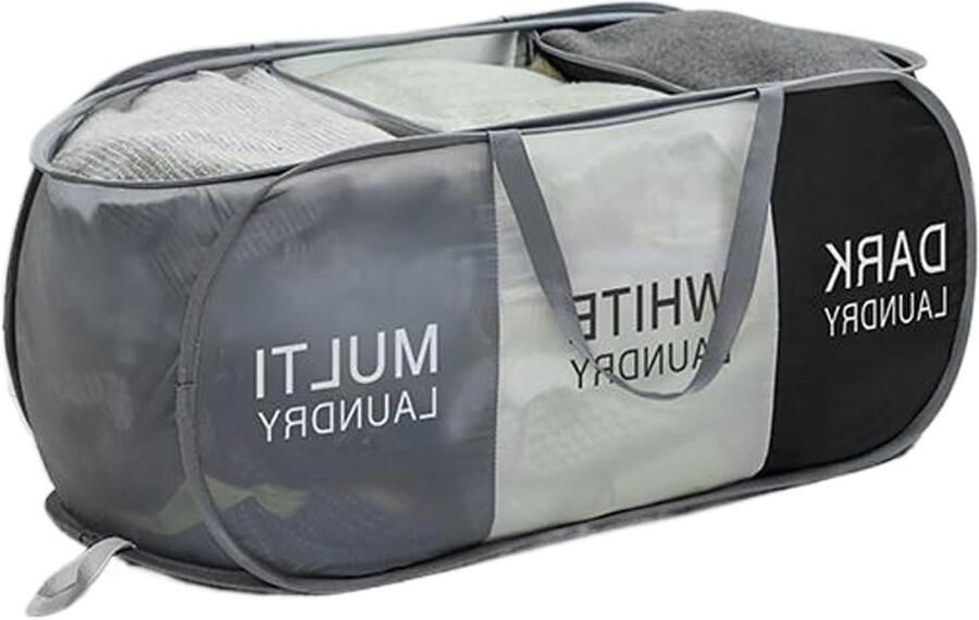 Wasmand Opvouwbare mand Kleding sorteren Drie vakken 83 cm Zwart
