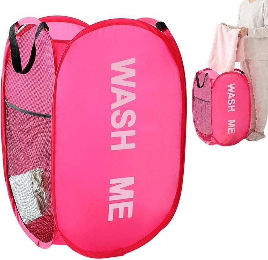 Wasmand Opvouwbare mand Wasgoed sorteren Ademend mesh design 36x36x58 cm Hot pink