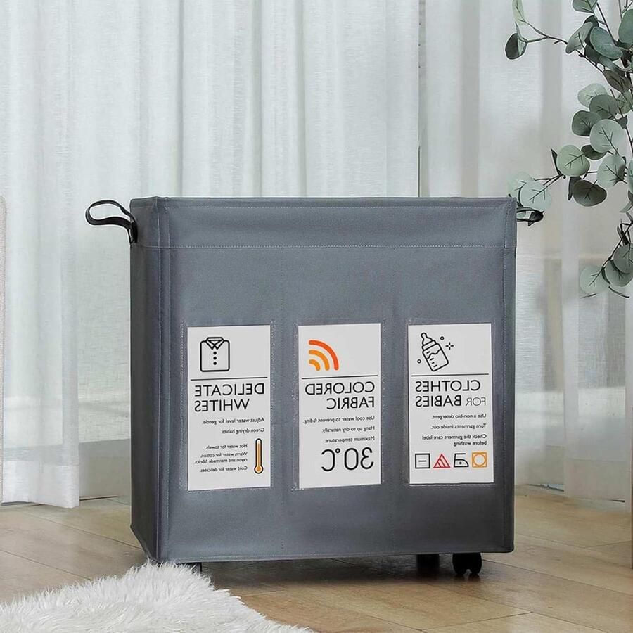 Wasmand Organizer Kleding Sorter Vuile Kleding Opslag 3 Vakken Opvouwbaar 277 Liter Capaciteit Grijs